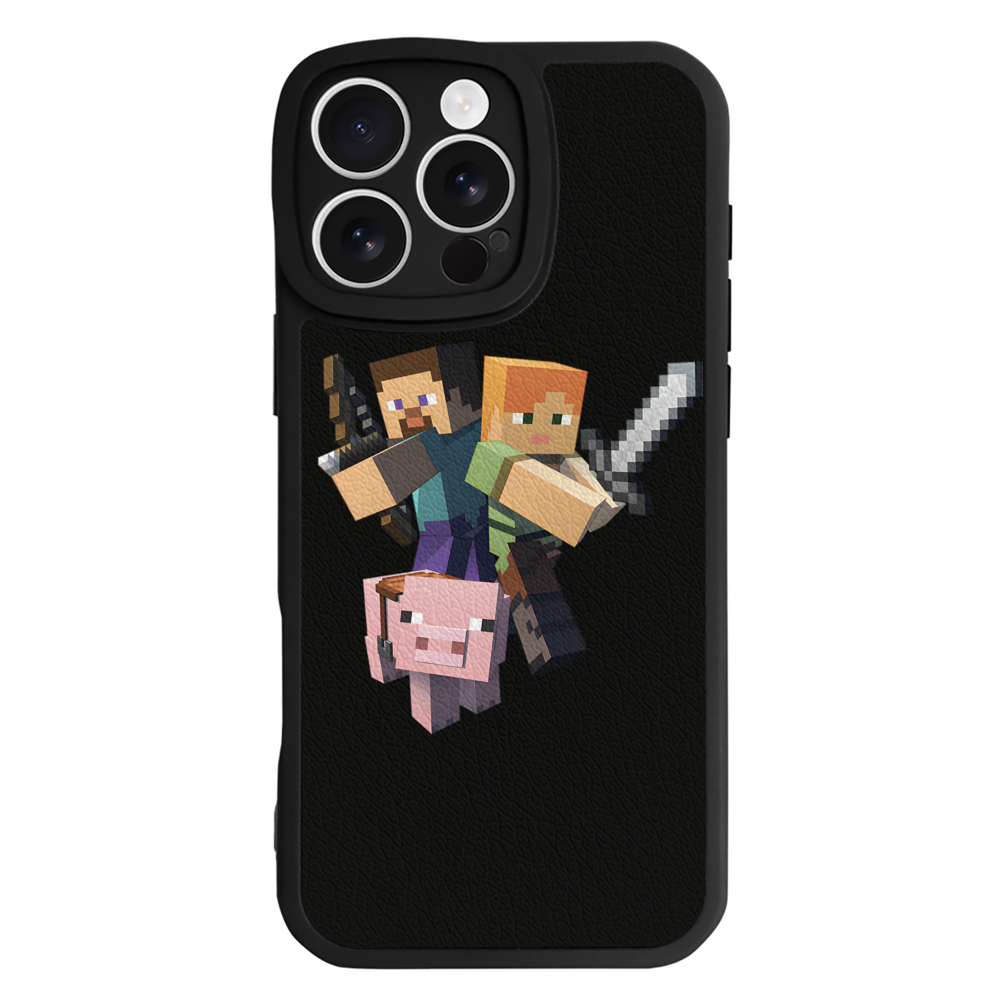 （画像用） マインクラフト ブロックの世界 Minecraft MC Block world 【iPhone 16シリーズ対応】シリコンスマホケース（レザー調） 材質：シリコン